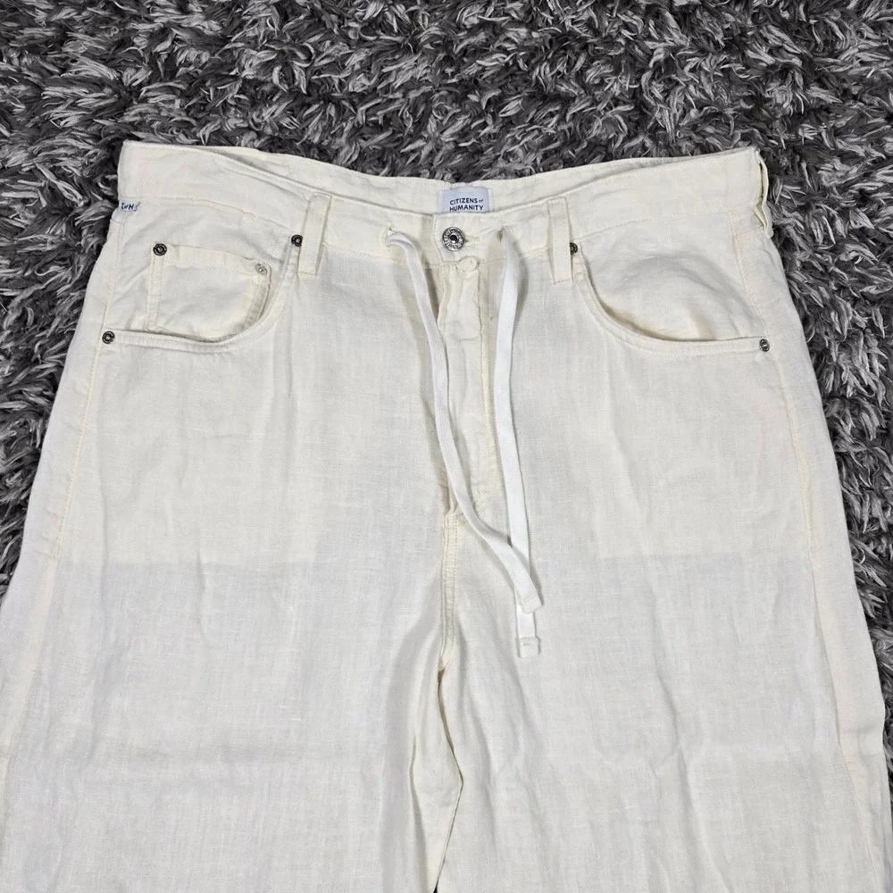 Citizens of Humanity Mens 34 Linen Wide Leg Pants Cream Drawstring 2144-1761 USA